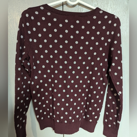 Loft Burgundy Polka Dot Sweater, Small - Picture 2 of 3